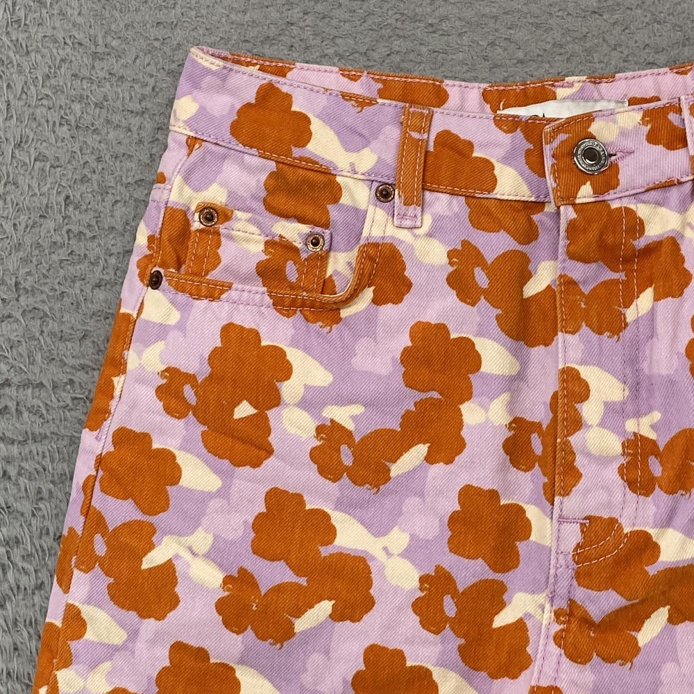 Zara Denim Shorts Womens 4 Purple Floral The 90's Short Cutoff High Rise 90s - Picture 2 of 15